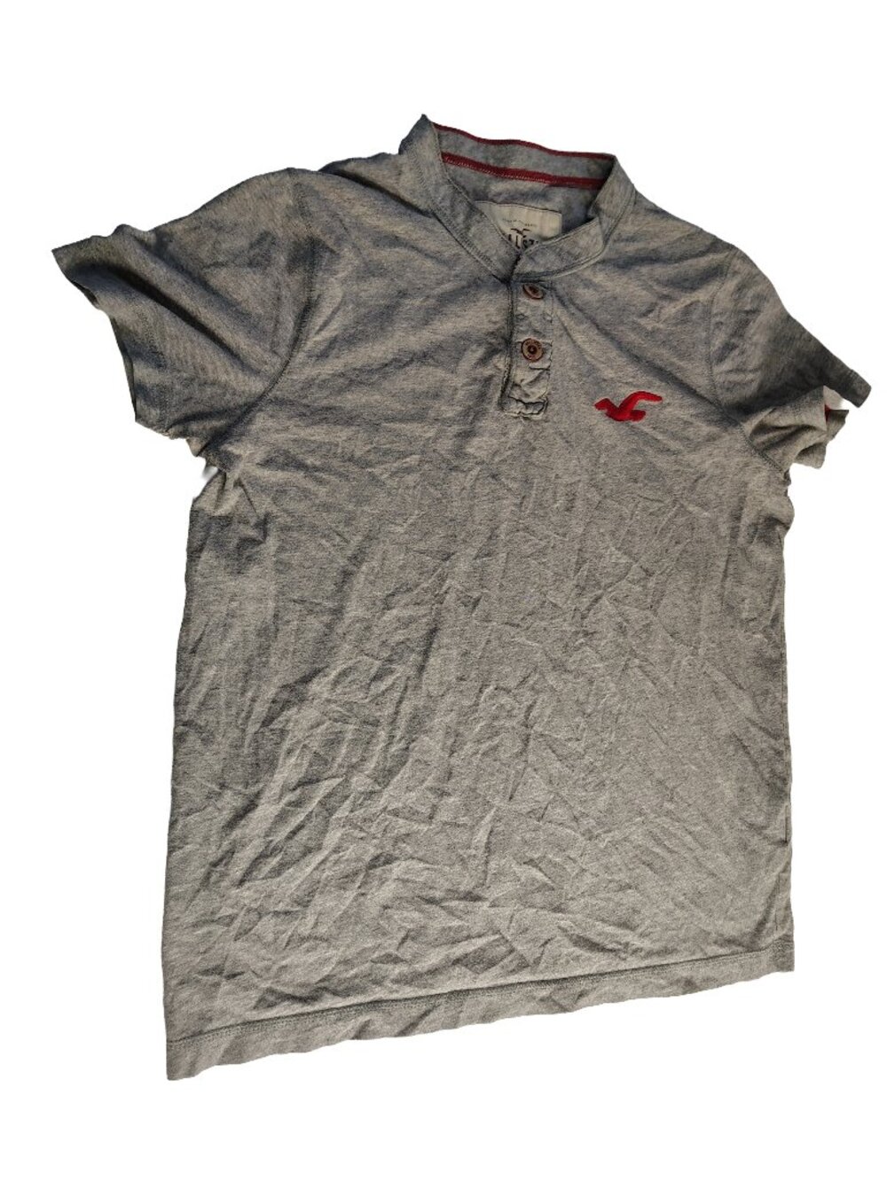 Men's Small Grey & Red Short Sleeve Hollister Co. Designer Shirt